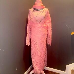 African Nigeria Iro and Buba Women’s Swiss Guipure Lace Set Peach Colored NWT